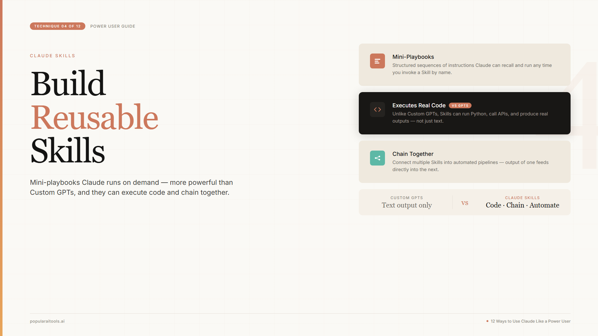 Claude Skills — reusable task playbooks that chain together and execute automatically