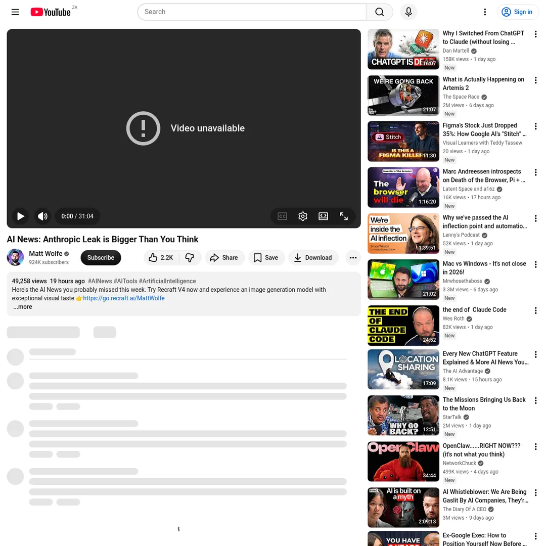 Matt Wolfe YouTube video AI News Anthropic Leak is Bigger Than You Think