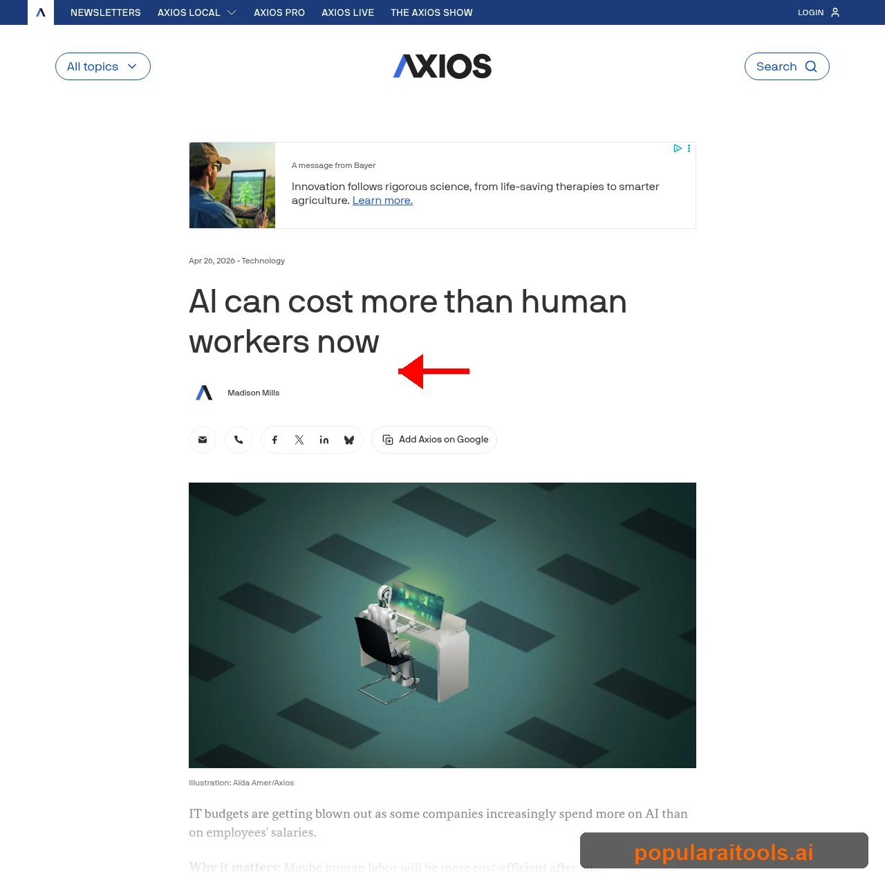 Axios article: AI can cost more than human workers now