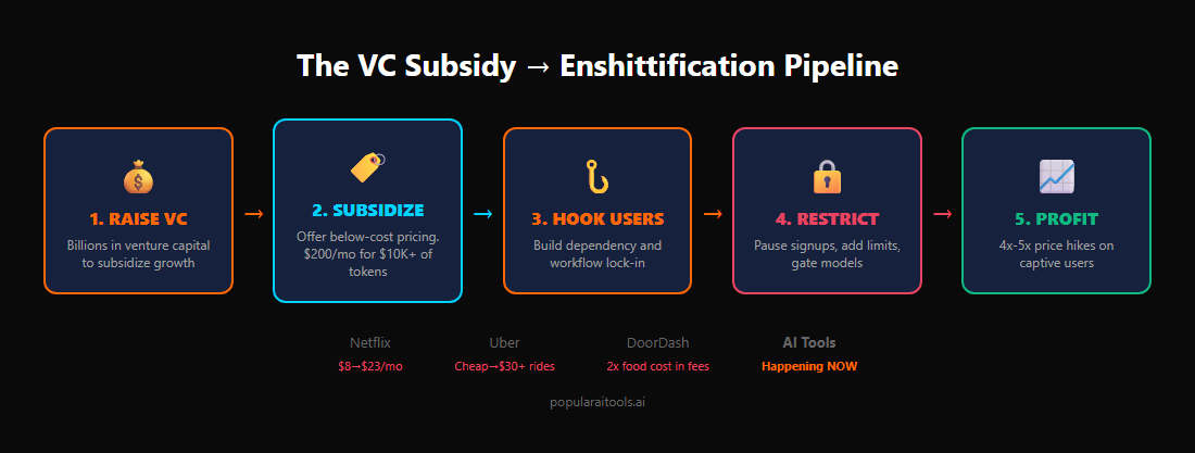 The VC Subsidy to Enshittification Pipeline - 5 steps from raising VC to profiting from captive users