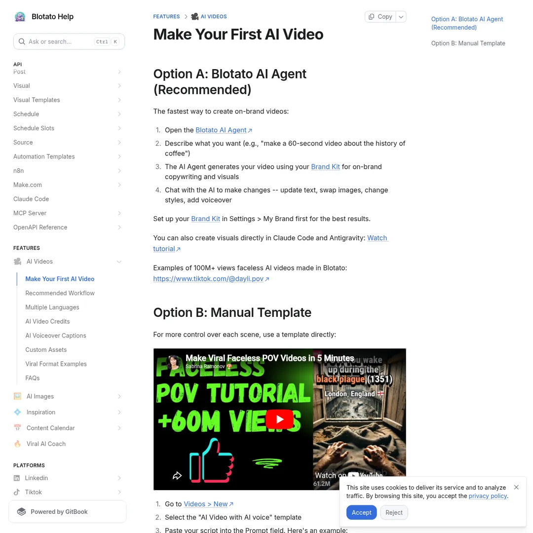 Blotato AI video generation feature