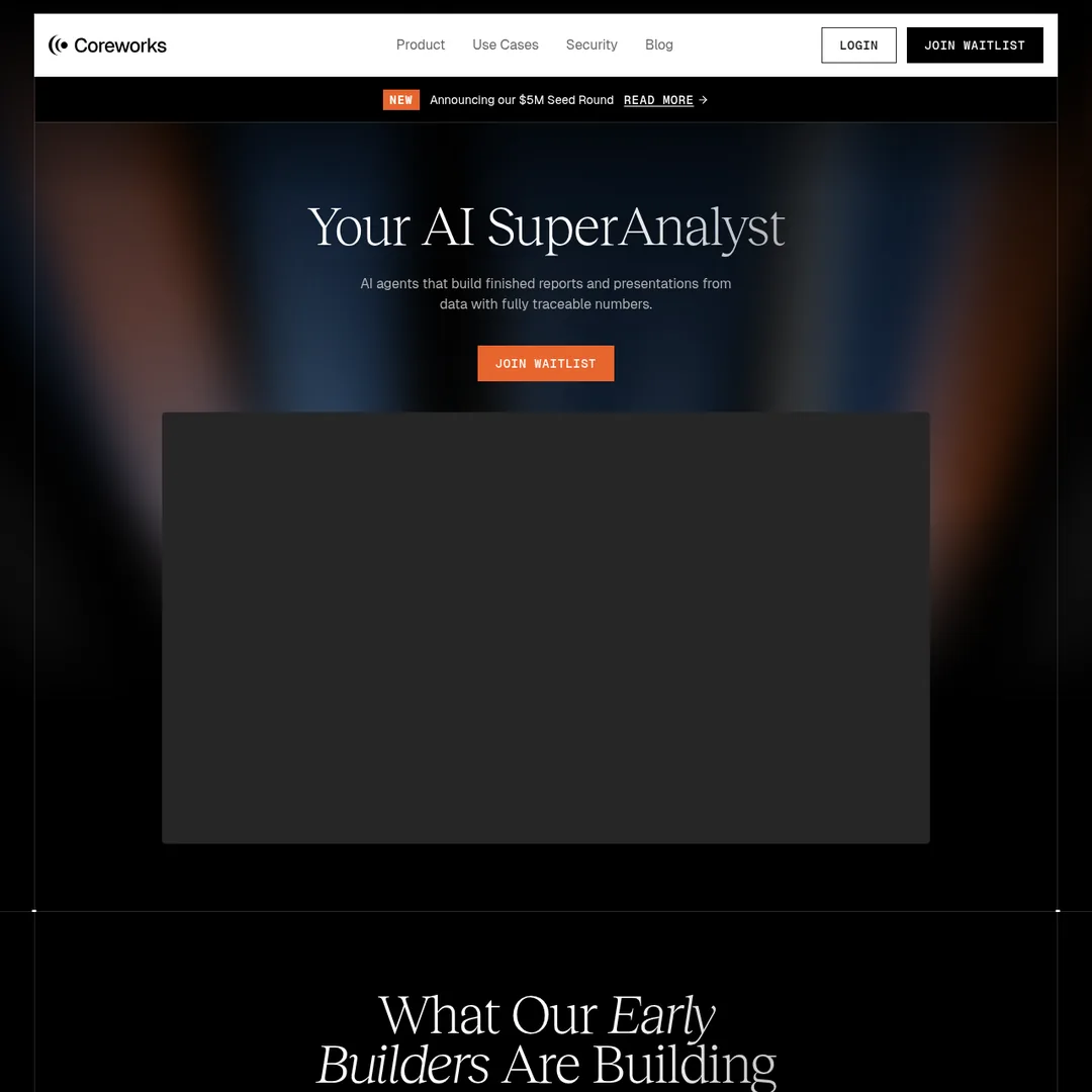 Coreworks homepage - AI SuperAnalyst