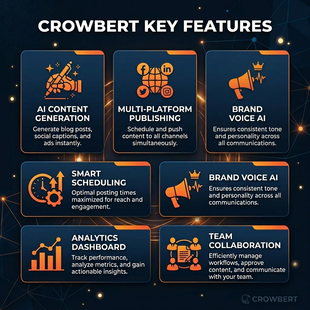 Crowbert key features infographic