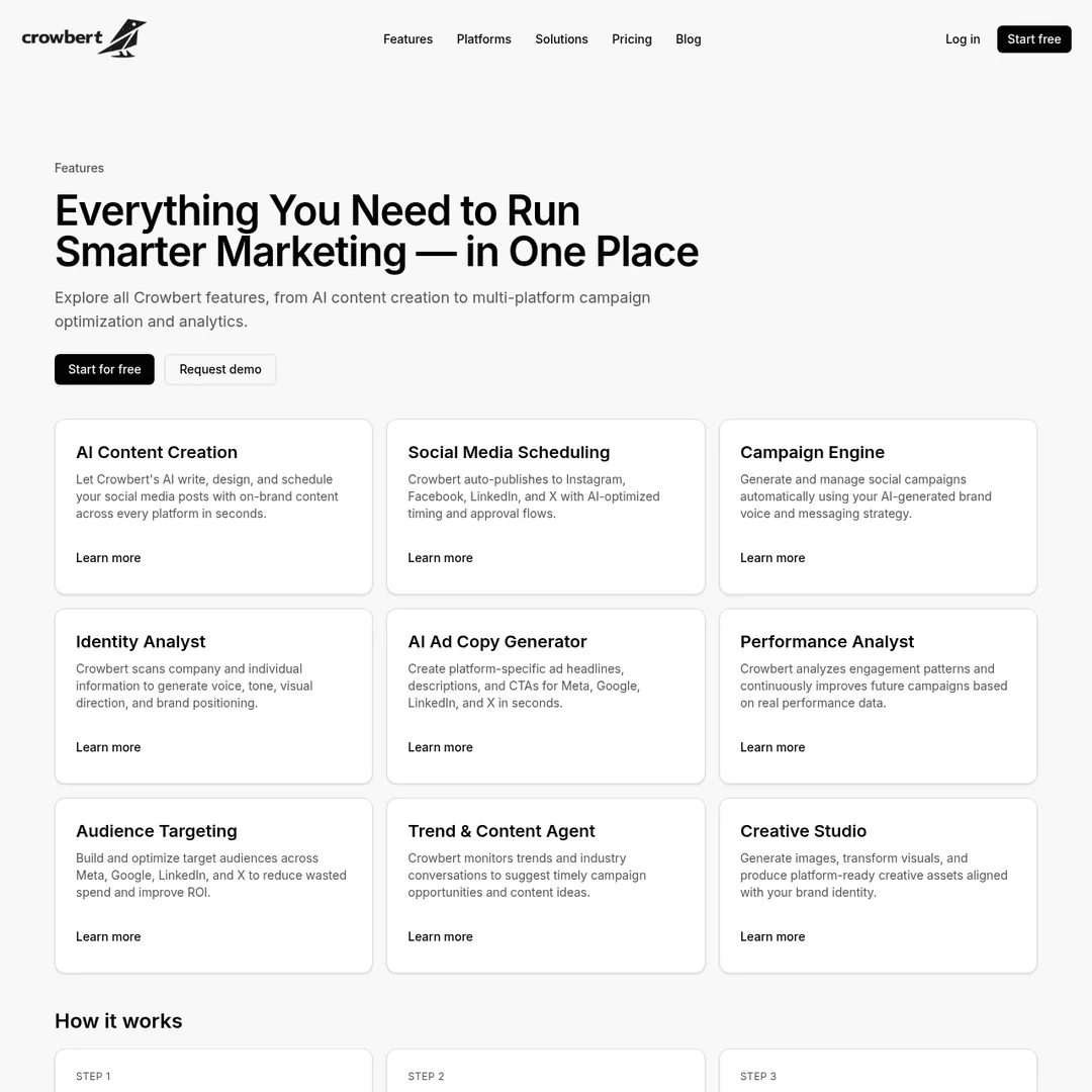 Crowbert features and dashboard interface