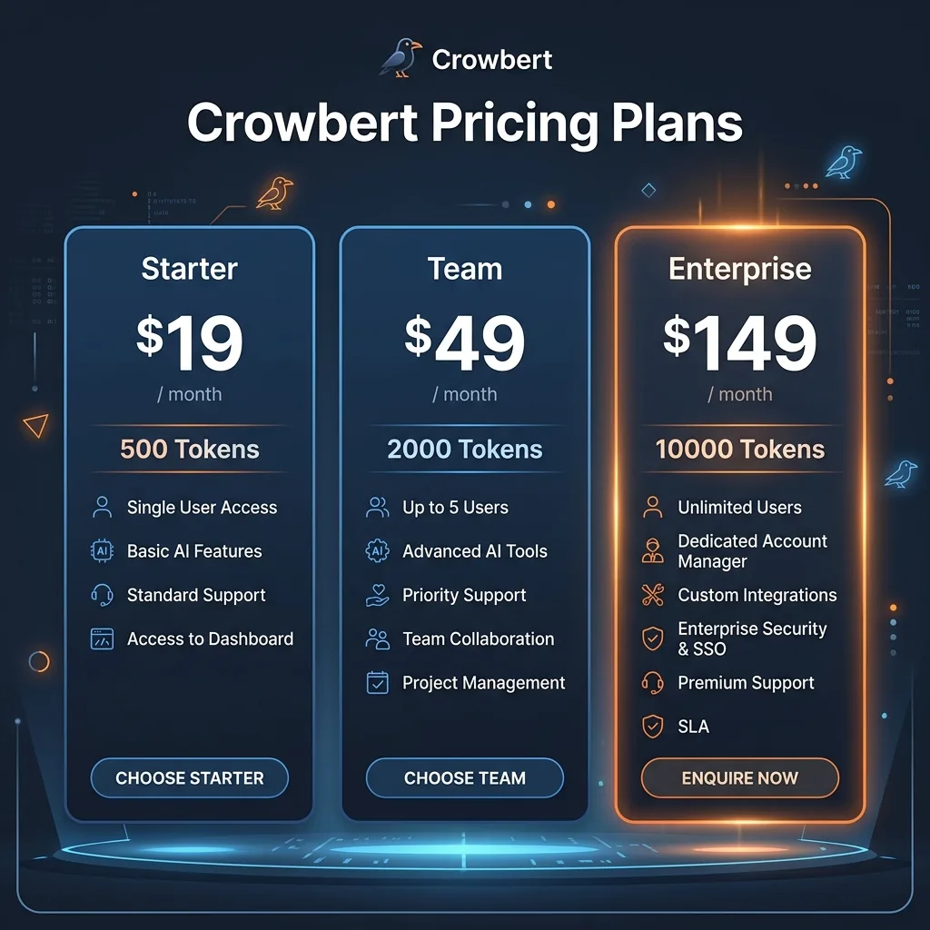 Crowbert pricing plans comparison infographic