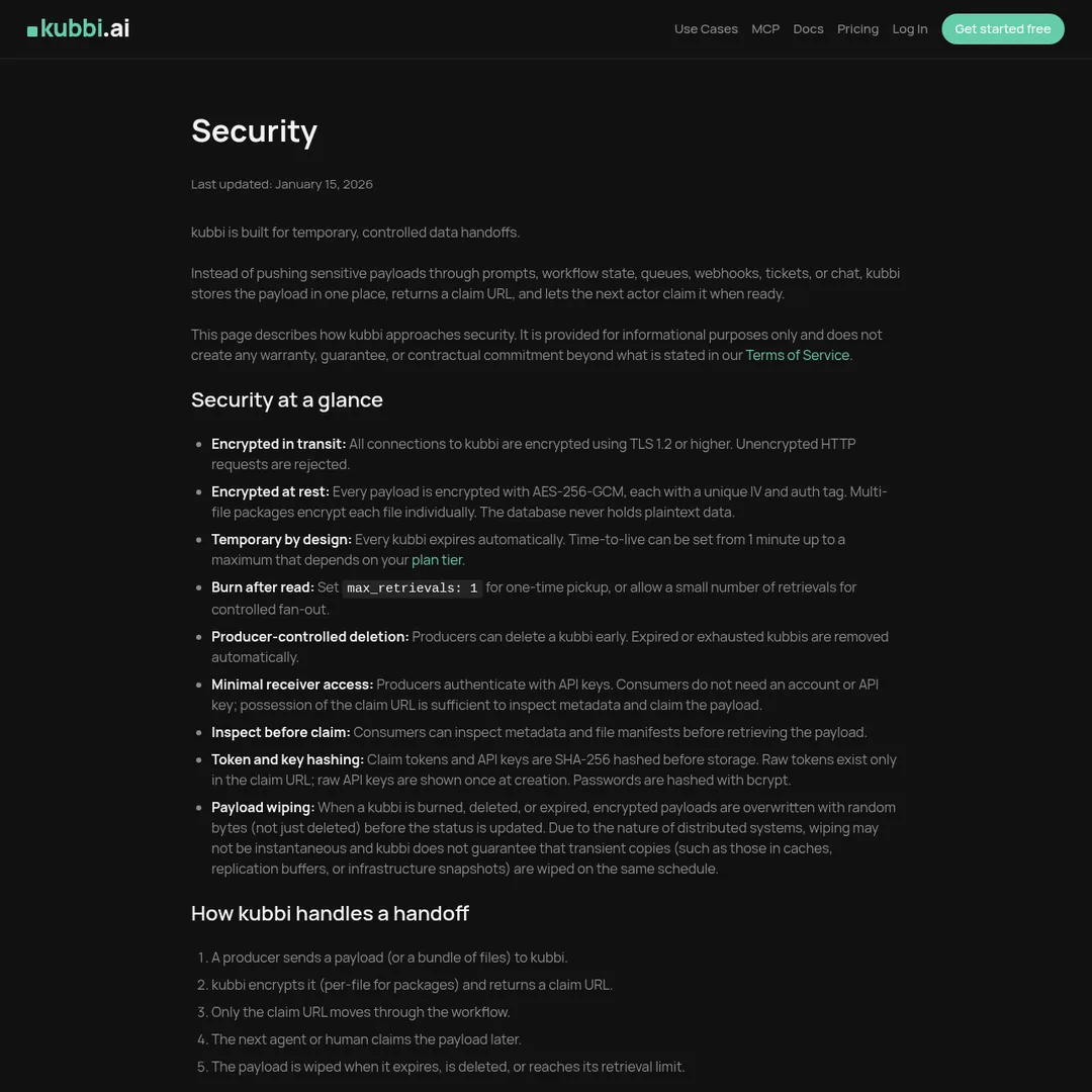 Kubbi security page