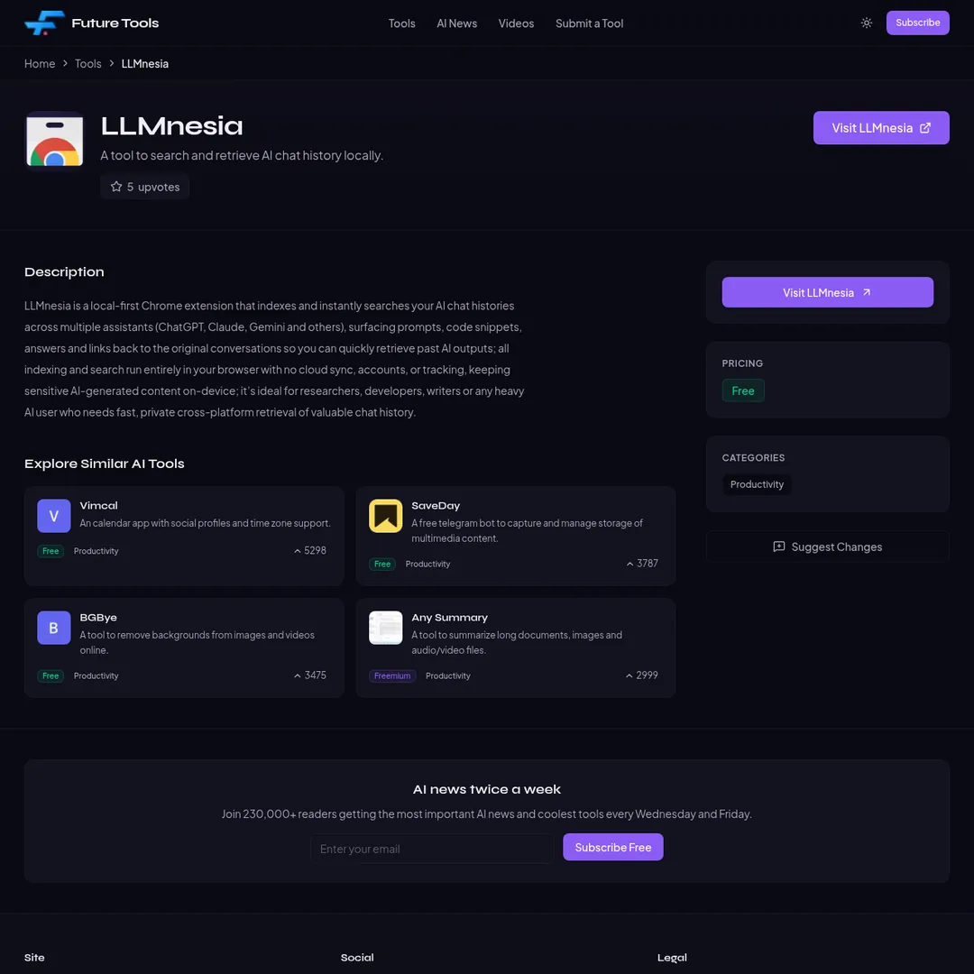 LLMnesia listed on FutureTools