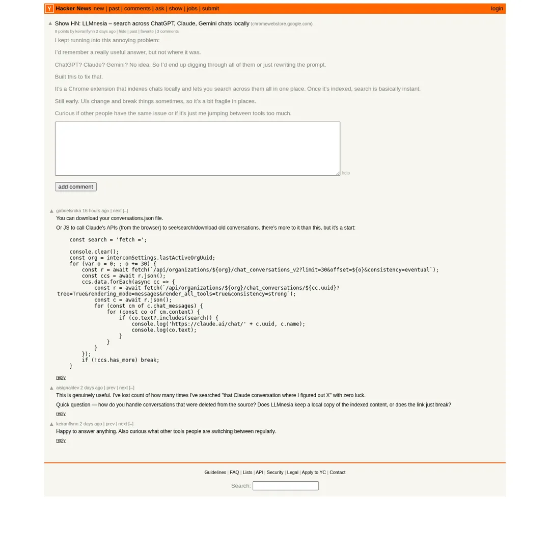 LLMnesia discussion on Hacker News