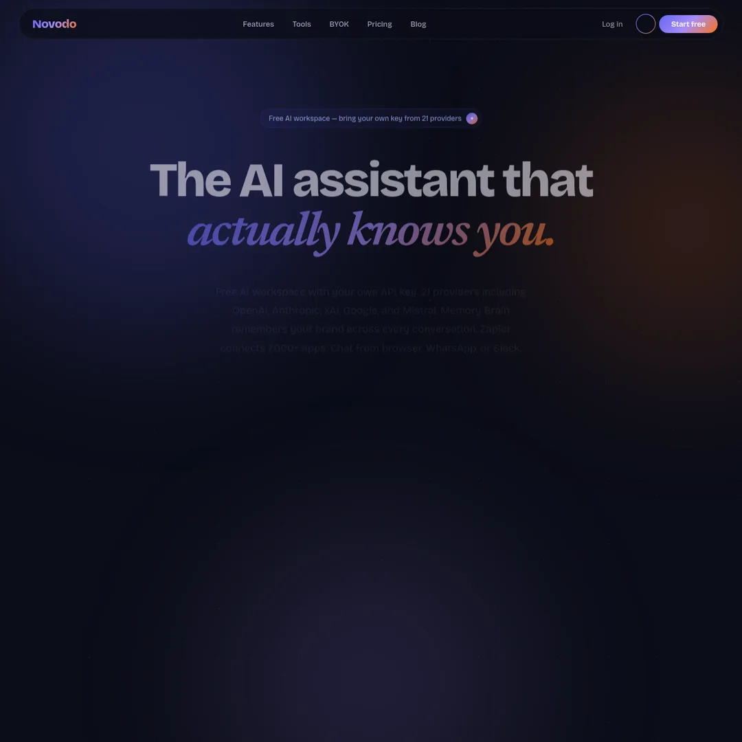 Novodo homepage - Free AI Workspace with BYOK