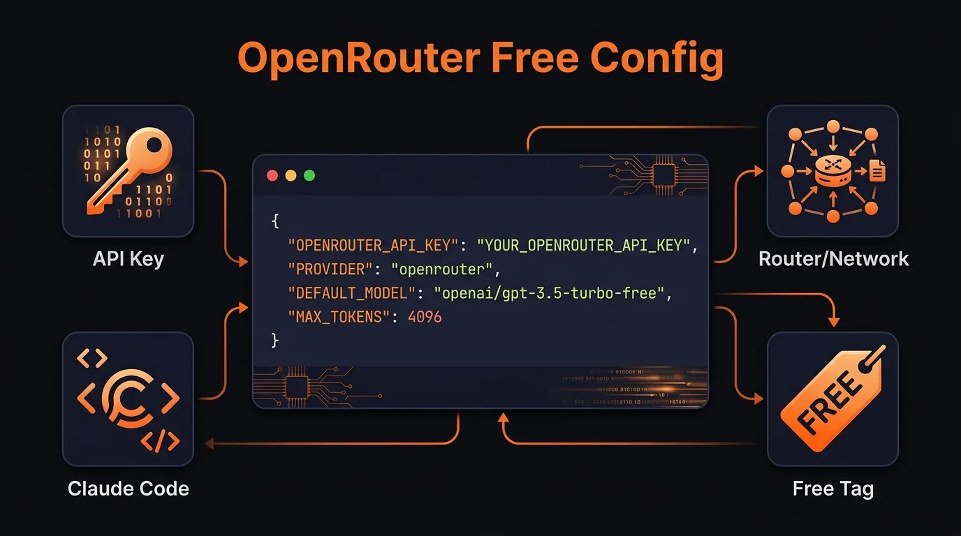 OpenRouter configuration guide showing JSON environment variables needed to connect Claude Code to free models