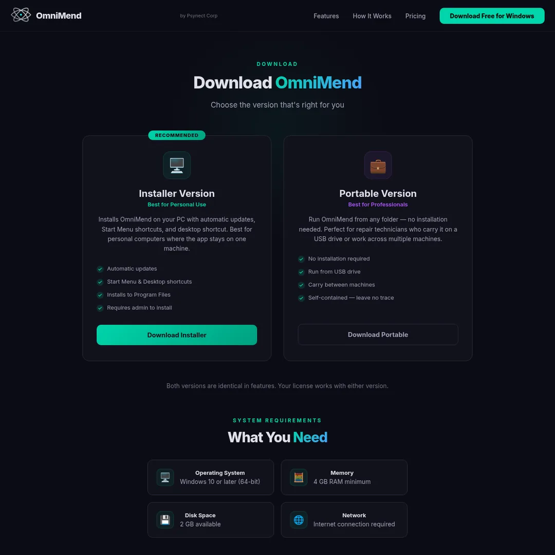 OmniMend download page