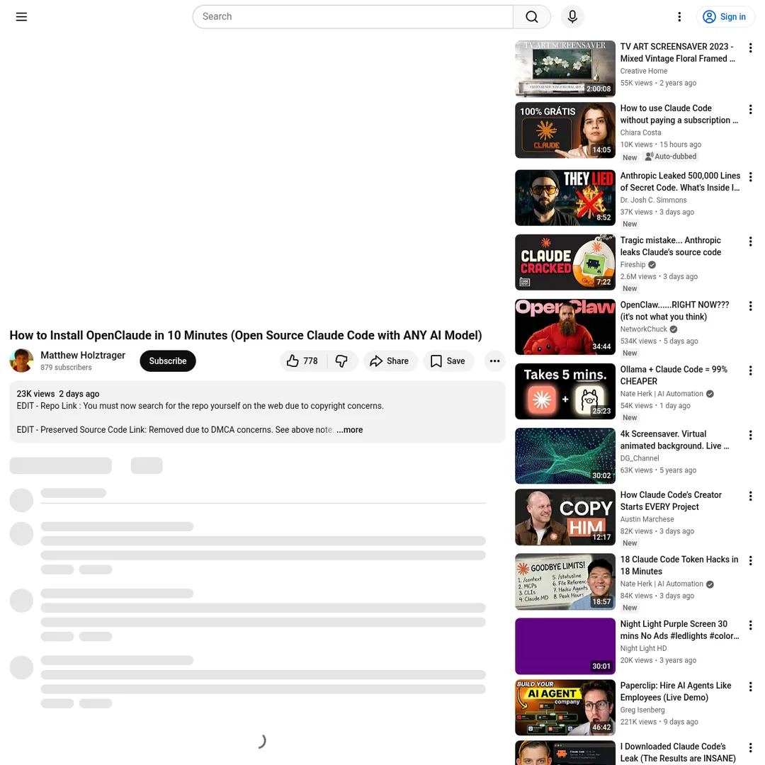 YouTube video tutorial on how to install Open Claude with any AI model