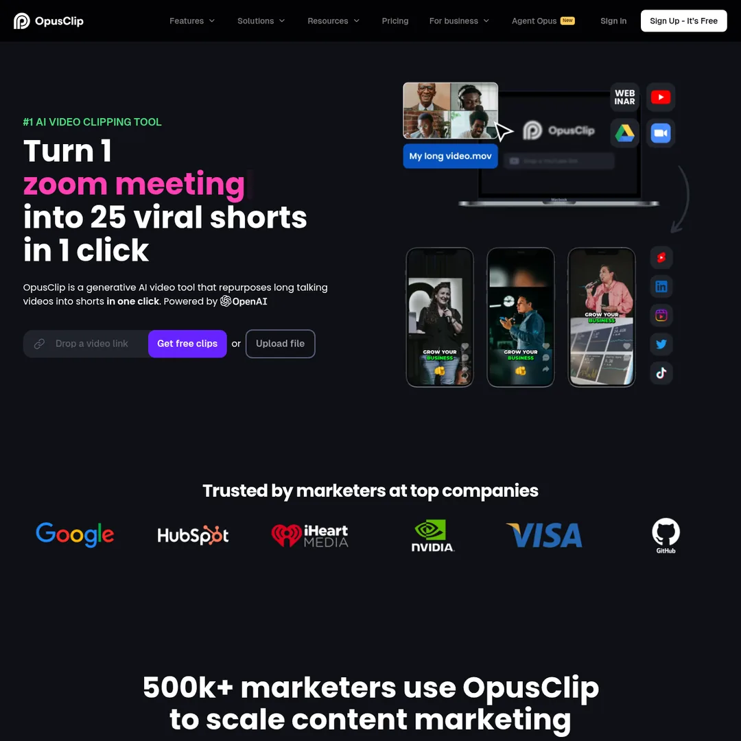 Opus Clip business features and team workspace