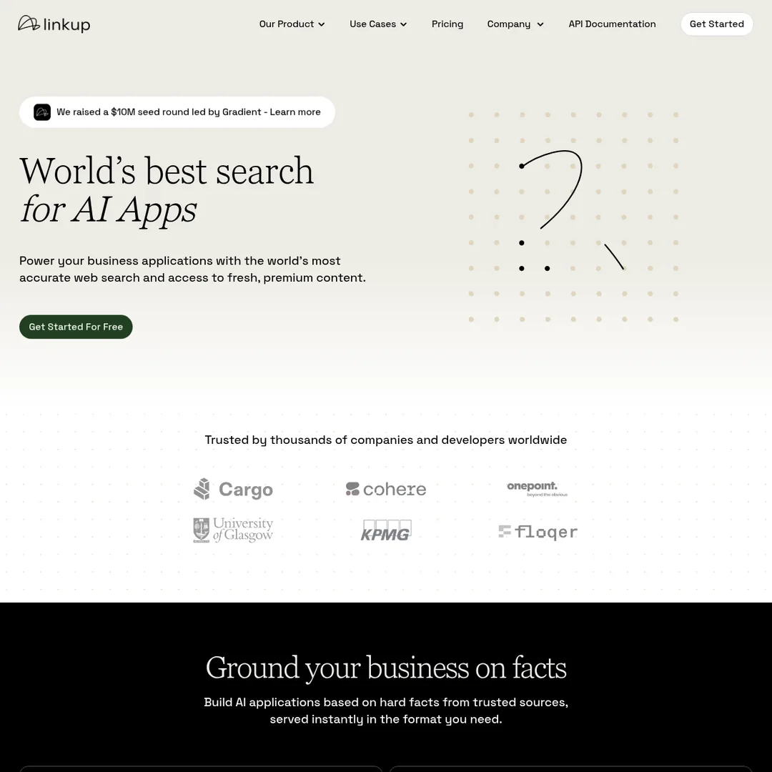 Linkup.so homepage - the LinkedIn API connector used in Perplexity Computer