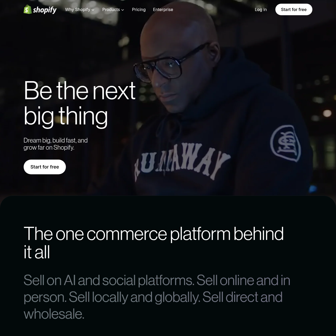 Shopify homepage — the e-commerce platform powering millions of stores worldwide