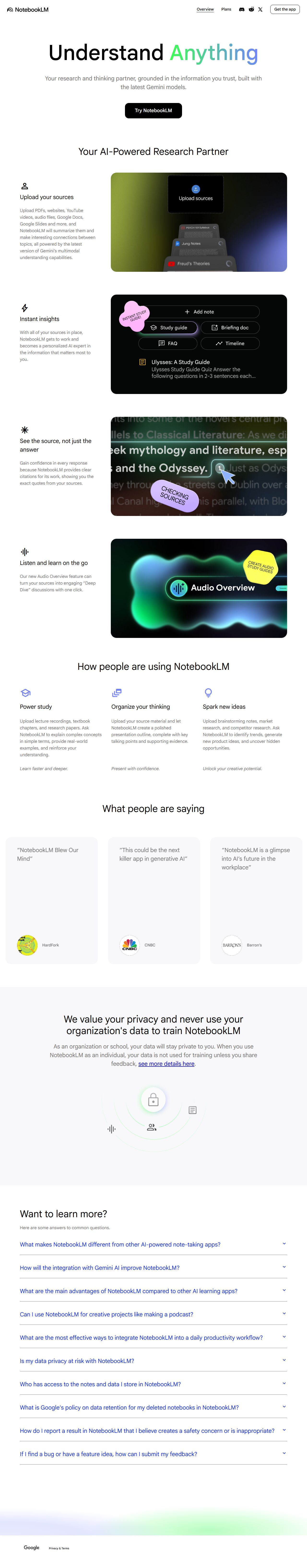 Google NotebookLM interface — AI research tool with 300+ source support