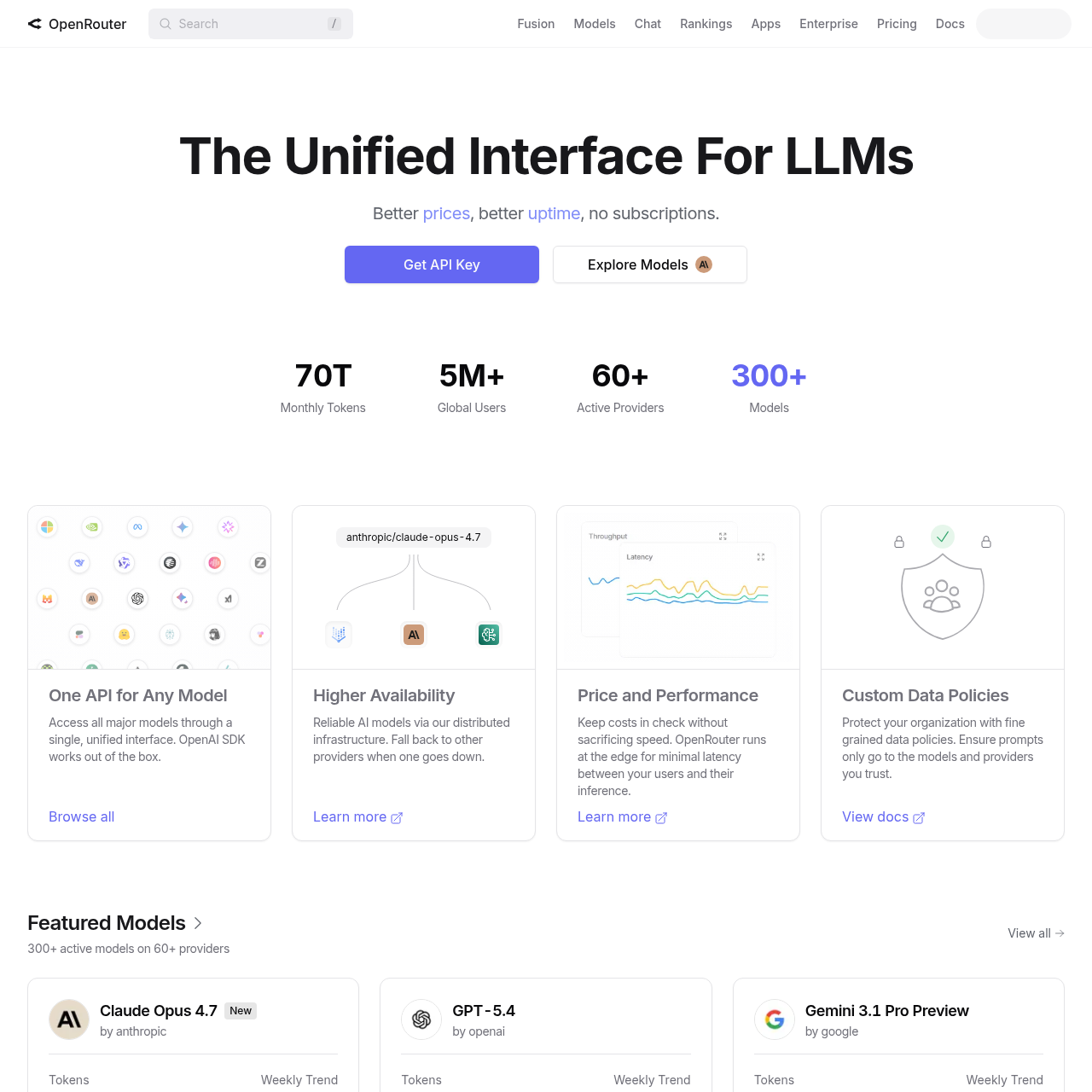 OpenRouter AI — model routing platform supporting 200+ AI models