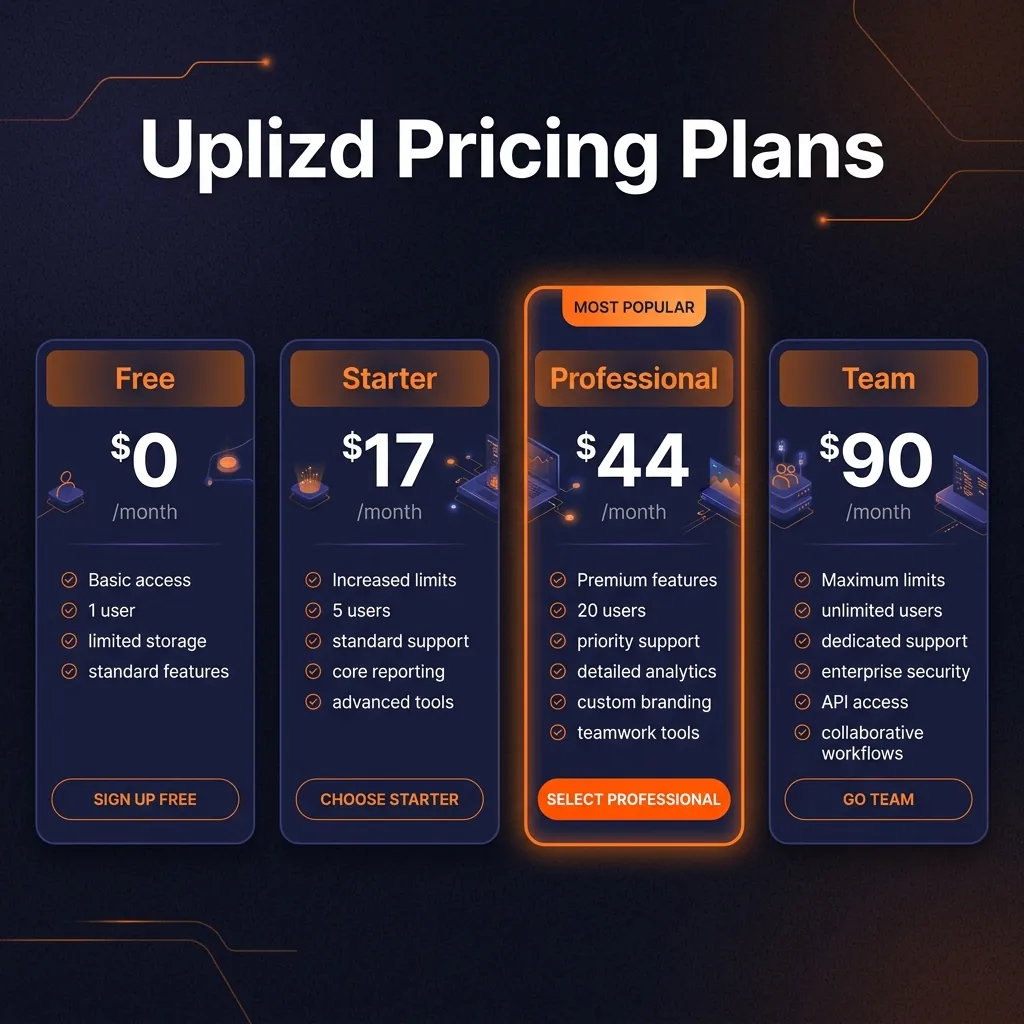 Uplizd pricing plans comparison infographic
