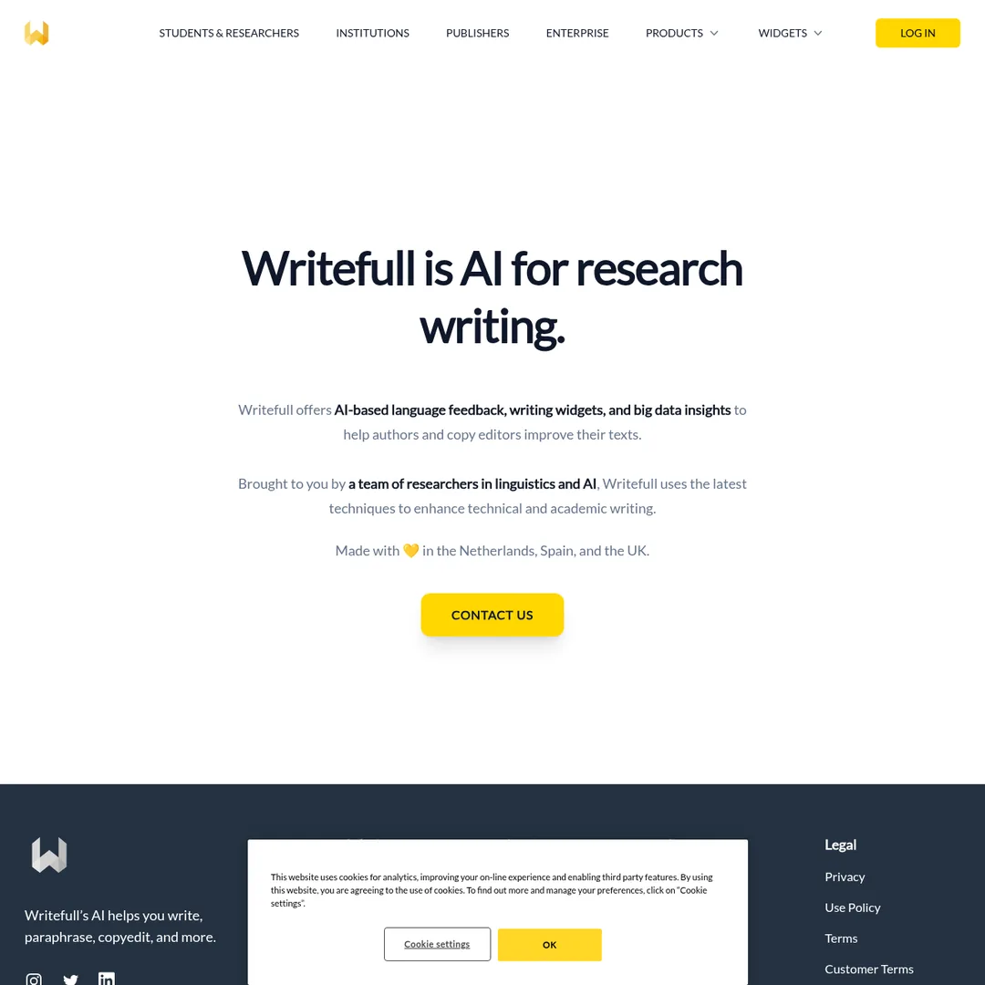 Writefull about page showing the team of researchers in linguistics and AI